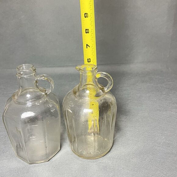 LOT 2 Vintage Glass Jugs Syrup Bottle w/Pour Spout & Handle-Paneled Glass-UV - Picture 12 of 15